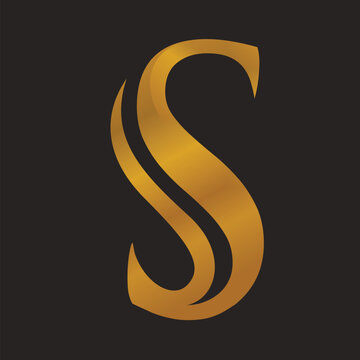 Initial Letter S or SS Letter logo Golden Color with Black Background.