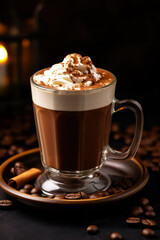 Artisanal hot chocolate in warm cafe ambiance isolated on a gradient background 