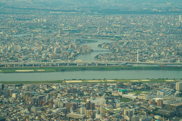 Naklejka premium View of the Japanese city from Tokyo Skytree, Japan
