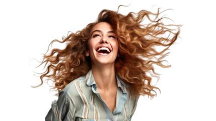 Foto op Canvas portrait of a beauty young woman smiling, cheerful girl isolated on transparent background © The Deep Designer