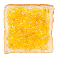 Spread marmalade jam on a slice of bread - obrazy, fototapety, plakaty