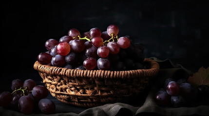 A basket of grapes on a table