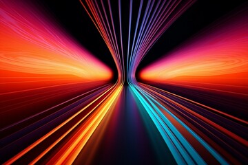 Colorful tunnel of wavy neon lines in orange, pink, and turquoise. Generative AI