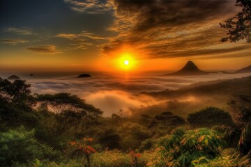 Beautiful sunrise in Brazil. Generative AI