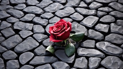  An understated pattern of dark stones and a single, perfect rose. Condolences, funeral announcement, farewell. 
