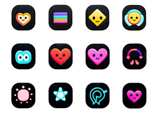 Set of fun stickers with little flowers, stars, rainbows, kittens and various kawaii pets for decoration of all kinds on a transparent background.