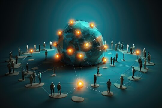 A image of Global communication concept with globe and people on blue background 3D rendering Generative AI