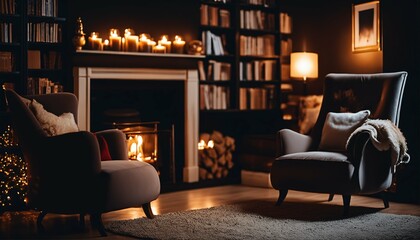 Warm fire in fireplace room: Surrounded by bookshelves and comfortable armchairs
