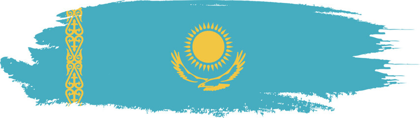 Kazakhstan flag on brush paint stroke.
