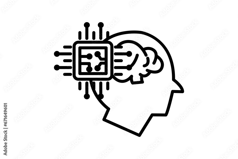 Fototapete affiliate intelligence icon. head with brain and cpu. icon related to device, computer technology. l