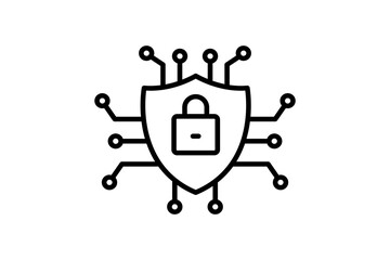 cyber security icon. shield with padlock and network. icon related to device, protect, computer technology. line icon style. simple vector design editable
