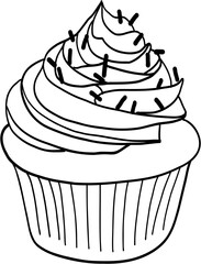 Freehand drawing of various butter cream cupcake.
