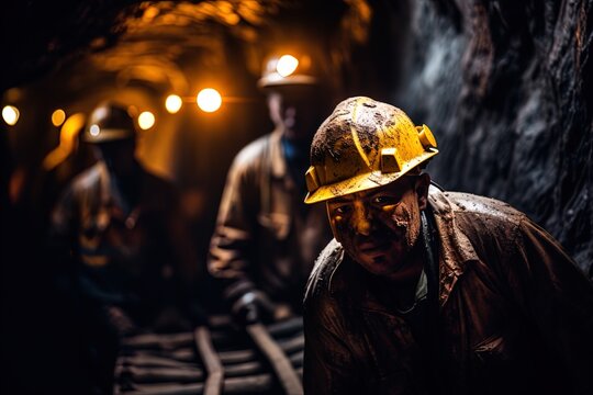 Miners hard at work in the mines. Great for stories on coal, energy, mining, climate change, resources, gold and more. 