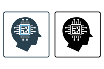humanoid icon. head with cpu. icon related to affiliate intelligence, device, computer technology. solid icon style. simple vector design editable - obrazy, fototapety, plakaty