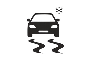 Slippery Road Icon: Car Driving on Ice. Vector Icon Isolated on a White Background - obrazy, fototapety, plakaty