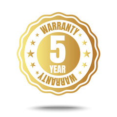 Fototapeta premium 5 year warranty logo with golden shield and golden ribbon.Vector illustration.