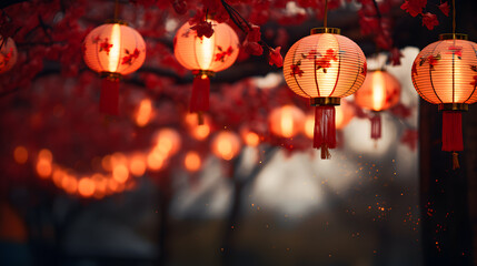 red chinese lanterns at night