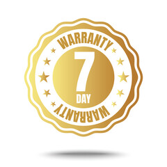 7 day warranty logo with golden shield and golden ribbon.Vector illustration.