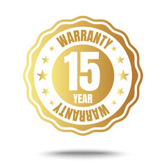 15 year warranty logo with golden shield and golden ribbon.Vector illustration.
