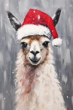 Christmas Alpaca Wall Art Oil Painting