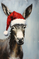 Christmas Donkey Wall Art Oil Painting