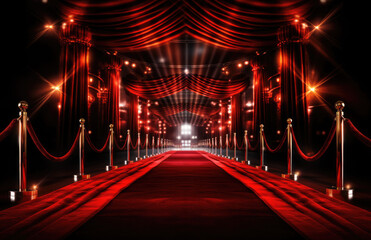 red carpet with ropes at entrance - obrazy, fototapety, plakaty