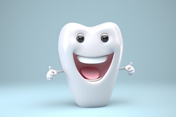 Cute happy cartoon tooth. Dental care. Generative AI