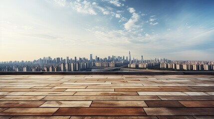 Empty marble floor and modern city skyline in shanghai,China. Generative AI - obrazy, fototapety, plakaty