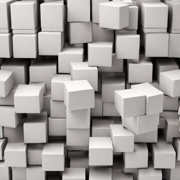 white  paper cubes wall background, box set 