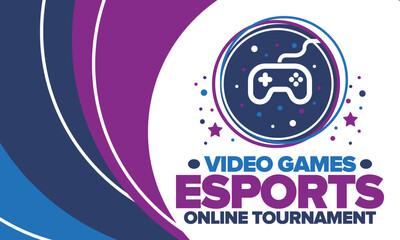 Esports Online Tournament. Video Games streaming. Cyber sport and gaming concept. Play in arcade, video or computer game. Gamepad, controller or joystick. Leisure, entertainment and fun. Vector
