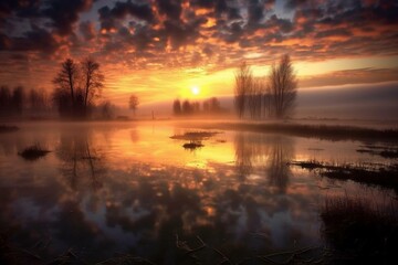Fototapeta na wymiar beautiful dawn over the water. Generative AI
