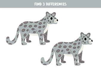 Find 3 differences between two cute cartoon snow leopards.