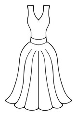 Evening dress with two straps. Floor-length sundress with a full skirt. Sketch. Women's clothing with a narrow waist and pleated hem. Vector illustration. Doodle style. Outline on isolated background.