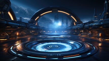 Obraz premium Image 3D rendering of futuristic sci fi room scifi background with glowing lights Generative AI