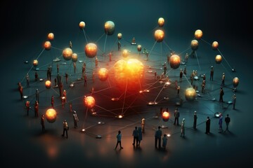 Image of Global communication concept with globe and people on blue background 3D rendering Generative AI