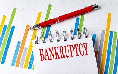 BANKRUPTCY text on a notebook with chart and pen business concept