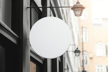 Blank minimal circular shop signboard mockup for design. Street hanging sign board for logo presentation