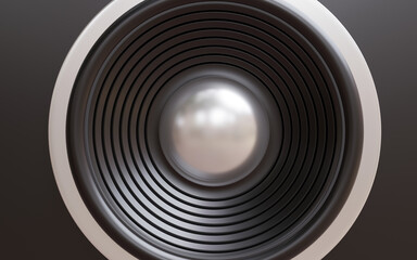 Round speaker, Black with Silver frame Loudspeaker on black background, stereo sound, professional equipment