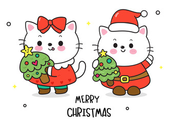 christmas card with cats kawaii character happy new year cartoon
