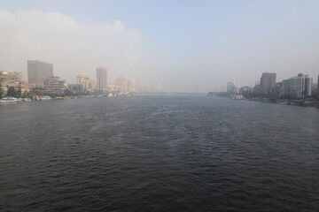 Fototapeta premium The Nile, river, fog, buildings