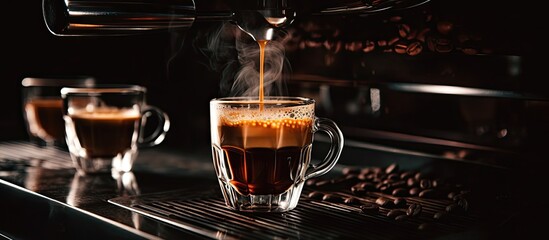 Making coffee by pulling espresso through portafilter into glass