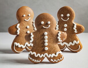 Three Christmas gingerbread cookies in the shape of a doll