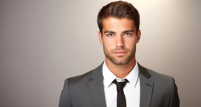 Retrato Hombre Joven empresario de mediana edad En Elegante traje negro smoking con corbata