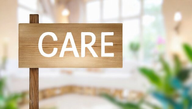 care wooden sign