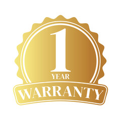 1 year warranty logo with golden shield and golden ribbon.Vector illustration.