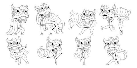 Fototapeta premium Vector Charactes Chinese New Year Lion Dances Set Illustration Isolated