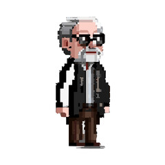 old man full body , pixel art, rpg game, rpg maker, restaurant 