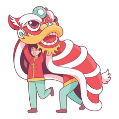 Vector Chinese New Year Lion Dance Illustration Isolated