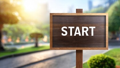 Fototapeta premium start wooden sign on road