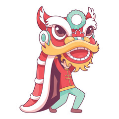 Vector Chinese New Year Lion Dance Illustration Isolated